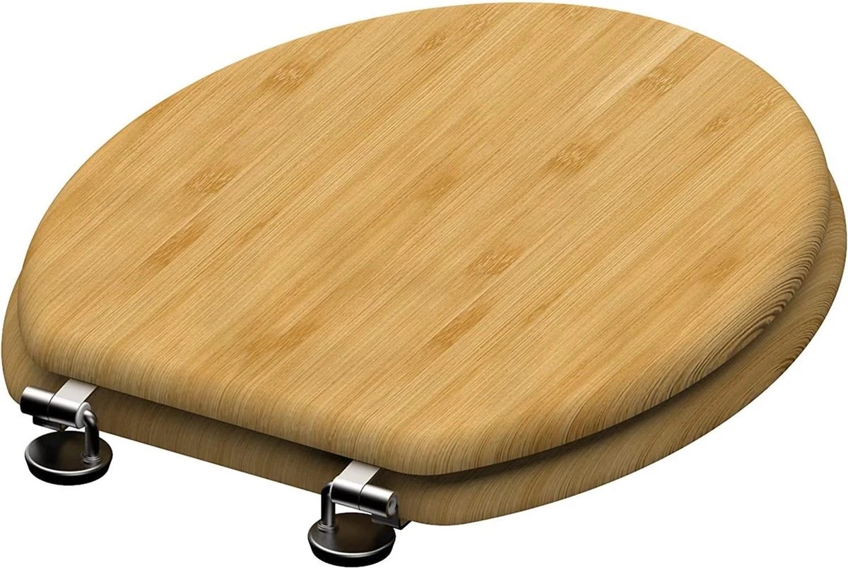 SCHÜTTE WC-Bril 81101 NATURAL BAMBOO - Massief Bamboe - Soft Close - Verchroomde Scharnieren - Afbeelding 4