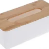 Merkloos Tissuedoos/tissuebox Rechthoekig Van Kunststof Met Bovenkant Van Bamboe Hout 26 X 13 Cm Wit