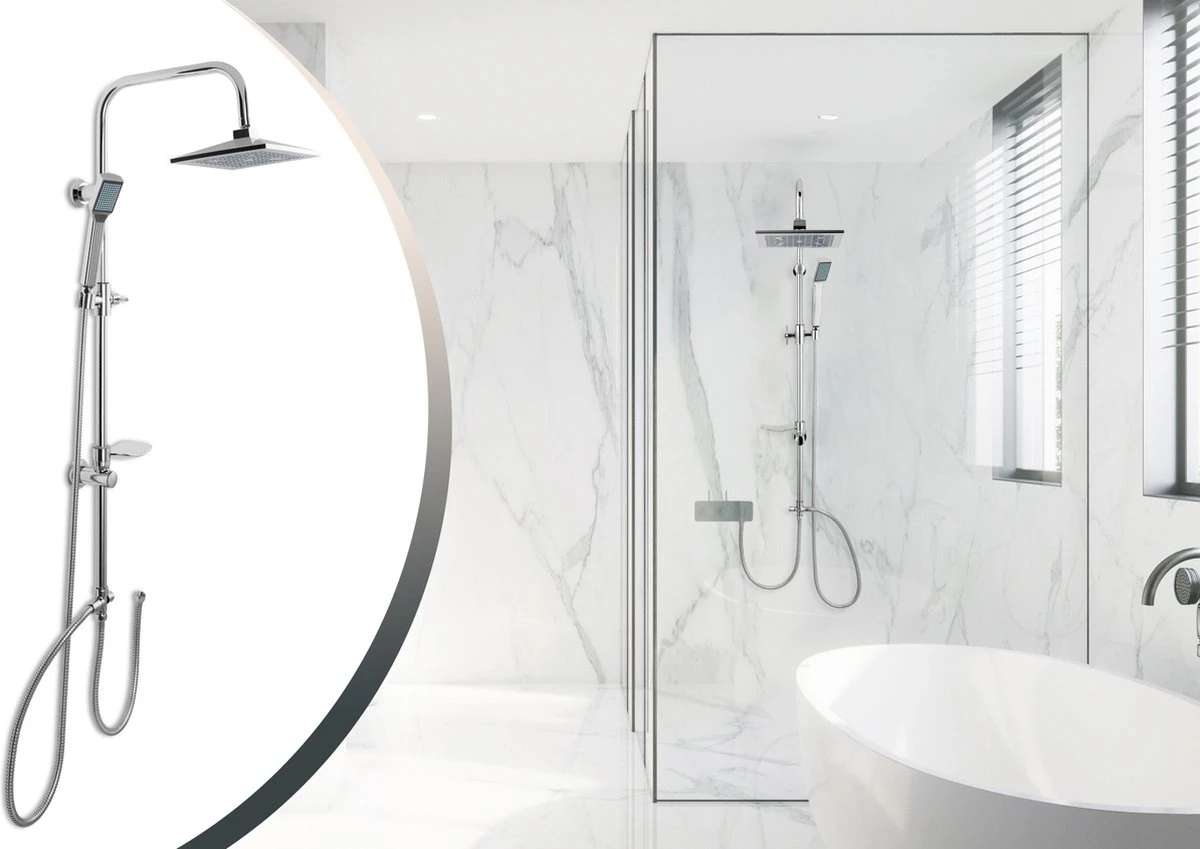 Lifa Bathing Zilveren Douchesysteem - Verstelbare Doucheset - RVS En ABS - Regendouche En Handdouche - Chroom - Incl. Bevestigingsmateriaal - Afbeelding 5