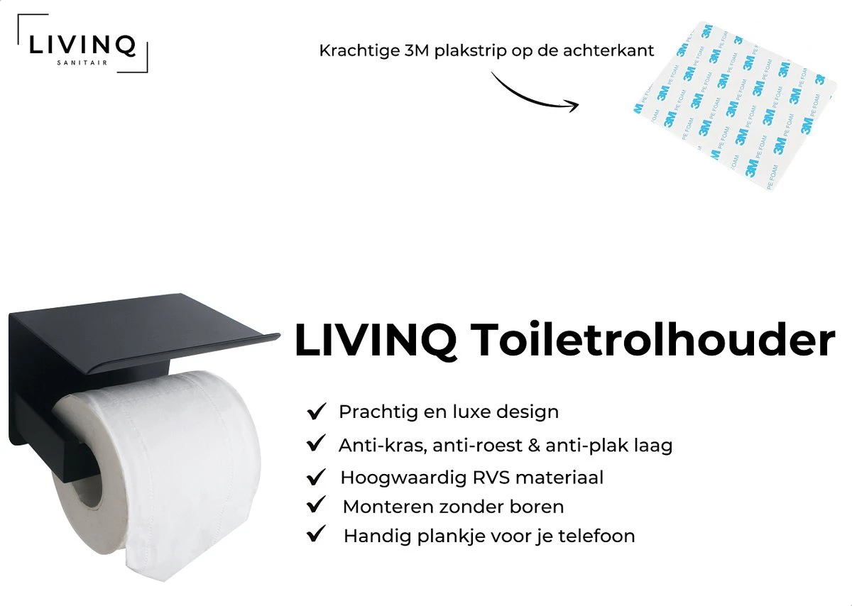 Toiletset Zwart 4-delig - Toiletaccessoireset - Toiletborstelhouder - Toiletrolhouder - Reserverolhouder - Handdoekhaakjes - RVS - Toilet Accessoires Set - Badkamer - Afbeelding 3