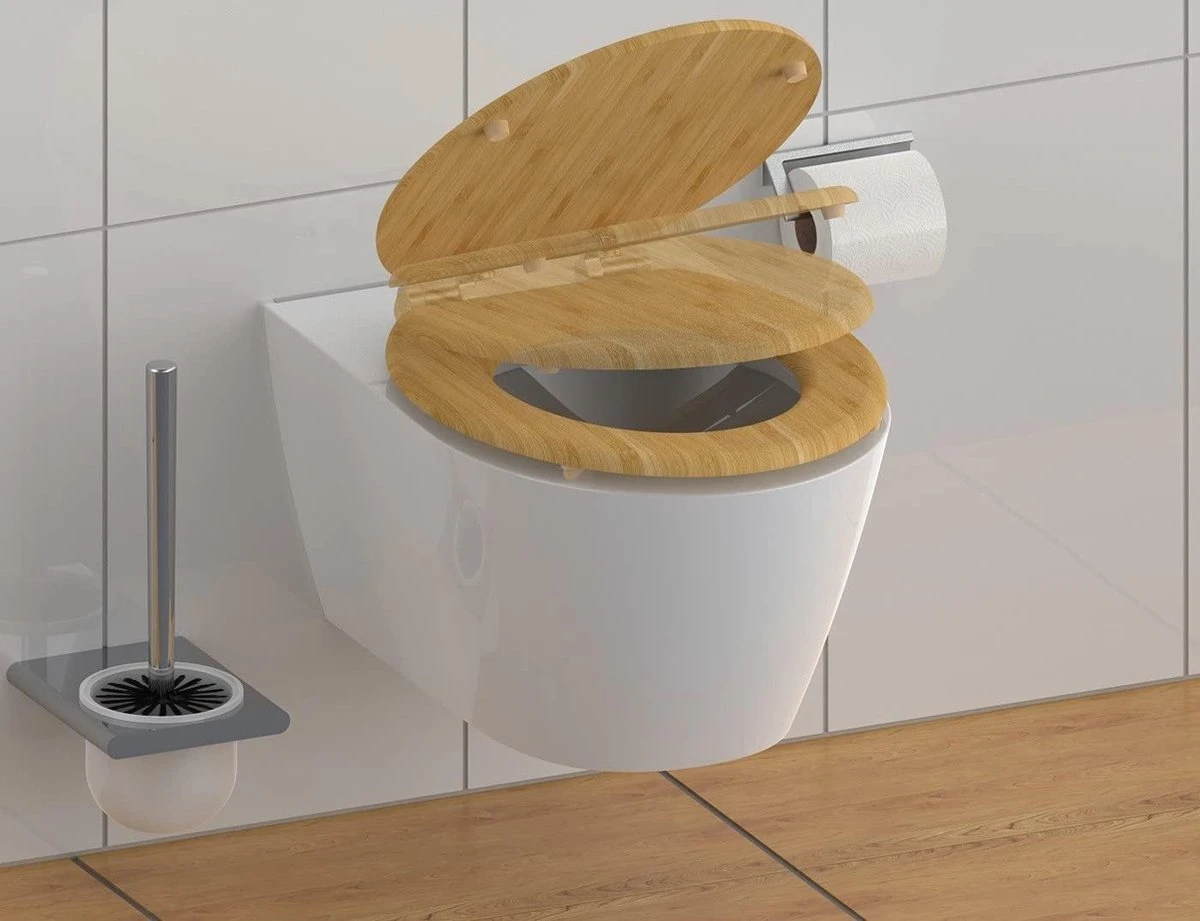 SCHÜTTE WC-Bril 81101 NATURAL BAMBOO - Massief Bamboe - Soft Close - Verchroomde Scharnieren - Afbeelding 3