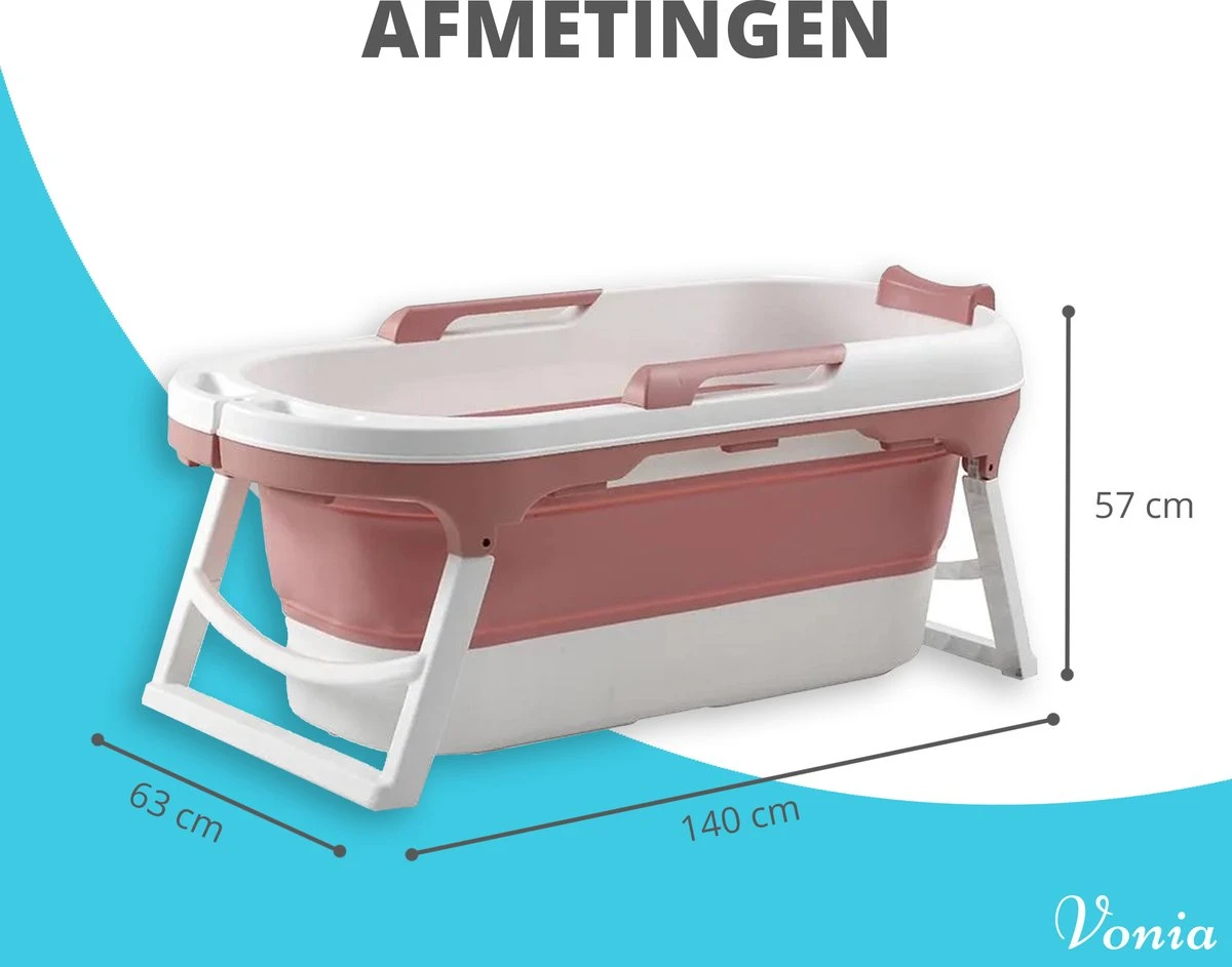 Vonia Opvouwbaar Bad - Zitbad - Bath Bucket - 140 Cm Lang - Inklapbaar Bad - Incl. Badkussen - Roze - Afbeelding 2