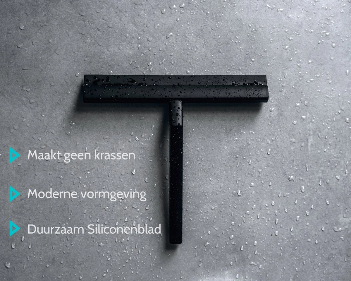 Douchewisser Zwart Met Magneetstrip - Badkamer Accessoires - Raamwisser - Trekker Douche - Silicone - 21cm X 20cm - Afbeelding 2