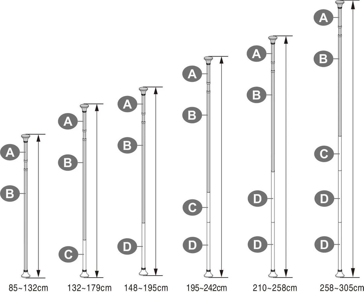 Merkloos Telescopisch Douche Rek Met 4 Lagen - Verstelbaar Bad / Douche Hoekrek Opbergrek - Uitschuifbaar Van 85-305 Cm - Wit - Afbeelding 7