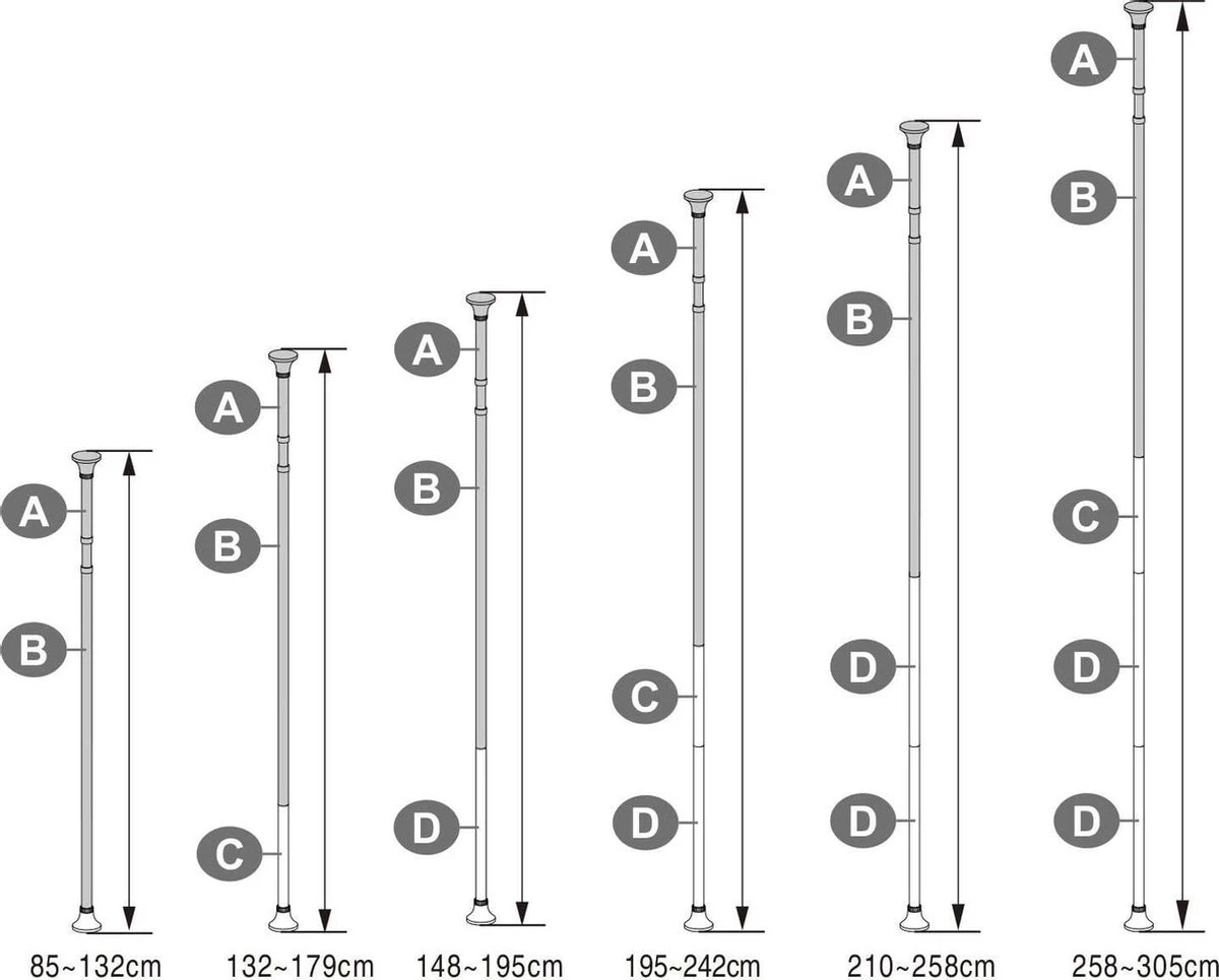 Hoppa! Telescopisch Doucherek Zonder Boren / Uitschuifbaar Douche Rek Van 85-305 Cm - Badopbergrek - Wit - Afbeelding 4
