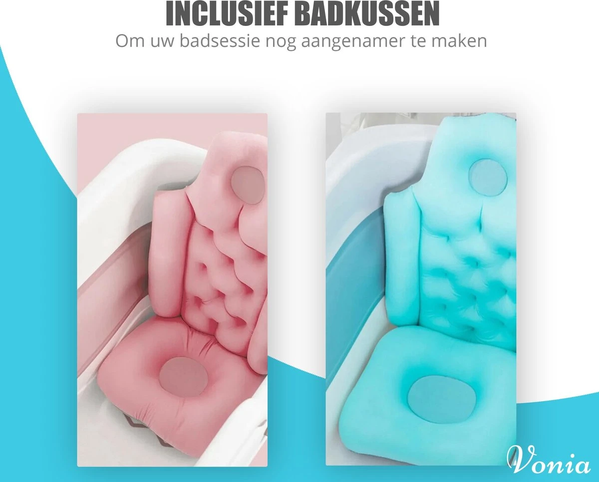 Vonia Opvouwbaar Bad - Zitbad - Bath Bucket - 140 Cm Lang - Inklapbaar Bad - Incl. Badkussen - Roze - Afbeelding 8