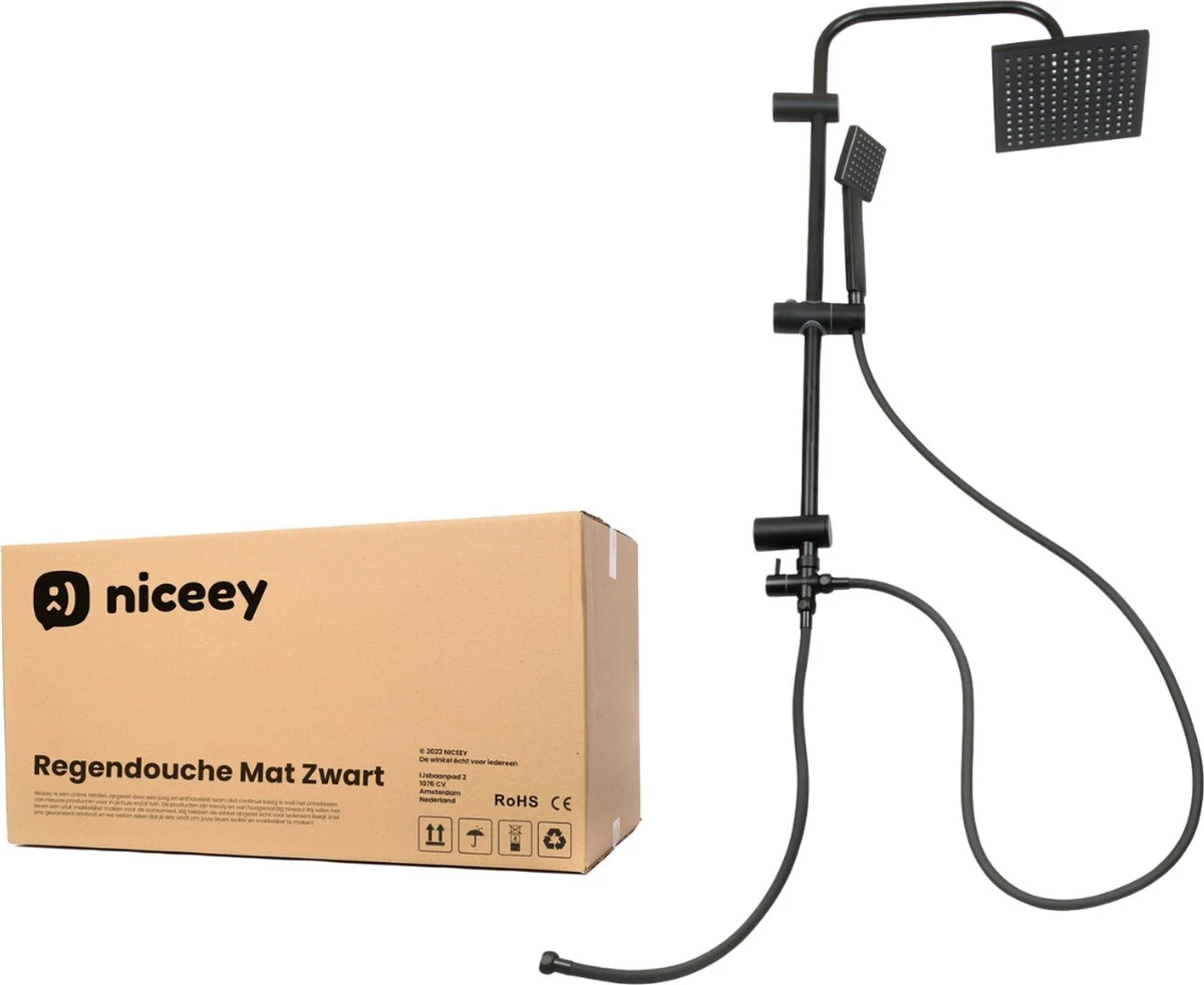 Niceey Doucheset - Regendouche - Handdouche - Verstelbaar - Vierkant - Mat Zwart - Afbeelding 7