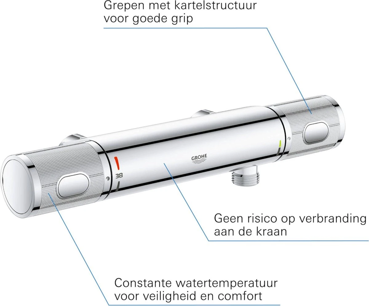 GROHE Grohtherm 1000 Performance Thermostatische Douchekraan - 12cm - Zonder Koppelingen - Chroom - 34778000 - Afbeelding 3