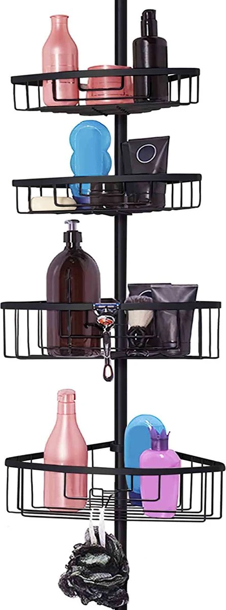 Goliving Doucherek - Doucherek Zonder Boren - Telescopisch Doucherek - Voor Plafonds Tot 2.9m Hoog - Zwart