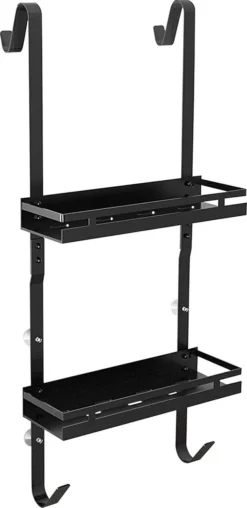 Bonoff Doucherek Zwart – 2 Laags - Doucherek Zonder Boren - Zwart – Doucherek Hangend - Badkamerrek –RVS – Badkamer Accessoires – Stijlvol