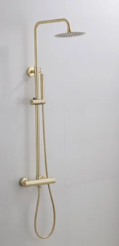 Wesseling & Bos Doucheset - Regendouche Mat Goud Geborsteld - Doucheset Met Thermostaatkraan - Atlanta