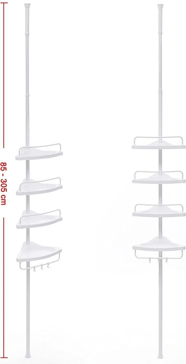 Hoppa! Telescopisch Doucherek Zonder Boren / Uitschuifbaar Douche Rek Van 85-305 Cm - Badopbergrek - Wit - Afbeelding 8