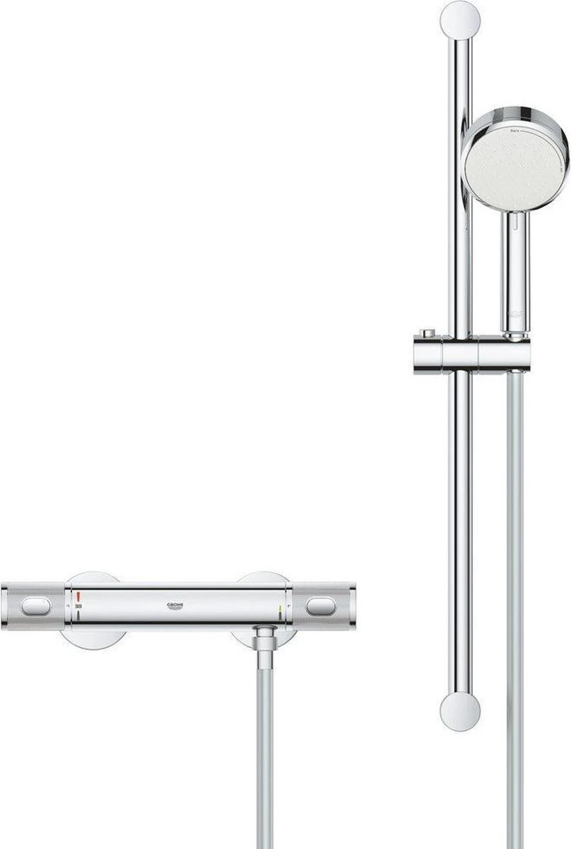 GROHE Grohtherm-1000 Performance Renovatieset - Met Thermostaatkraan, Koppelingen, Glijstang En Hoofddouche - CoolTouch - Chroom - Afbeelding 9
