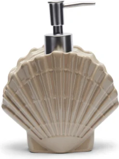 Riviera Maison Zeeppompje, Zeepdispenser Schelp - RM Beach Shell Soap Dispenser - Wit - Keramiek - 450 ML