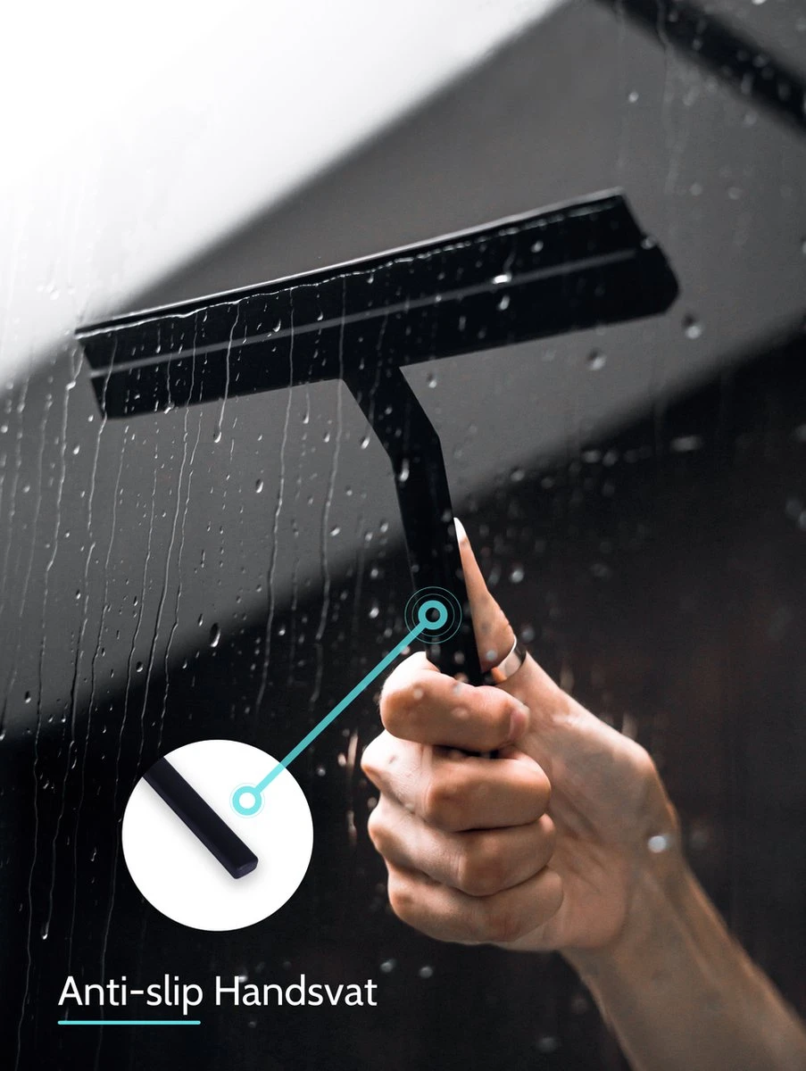 Douchewisser Zwart Met Magneetstrip - Badkamer Accessoires - Raamwisser - Trekker Douche - Silicone - 21cm X 20cm - Afbeelding 3