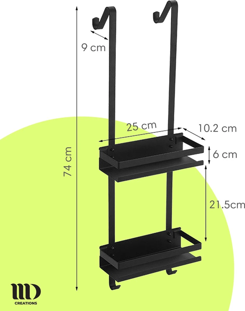 MD Creations ® – Doucherek Zonder Boren - Hangend Met Zuignappen Aan Douchewand – Douchebakje - Doucherek Haak - RVS - 74 X 25 X 10 Cm - Afbeelding 2