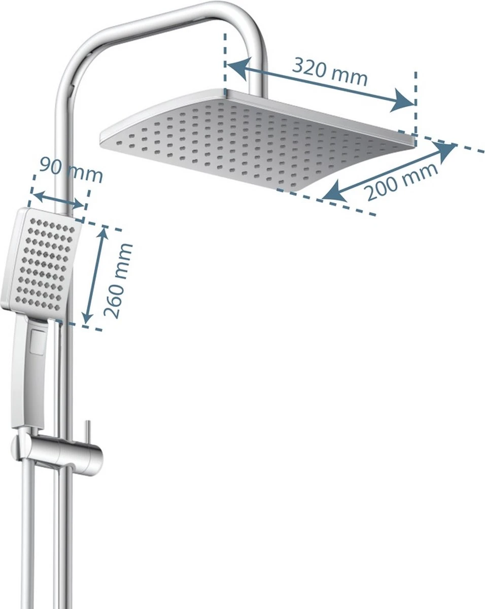SCHÜTTE Mallorca Douchesysteem - Regendouche - 95 Cm Stang - Wandhouder In Hoogte Verstelbaar - Chroom - Afbeelding 9