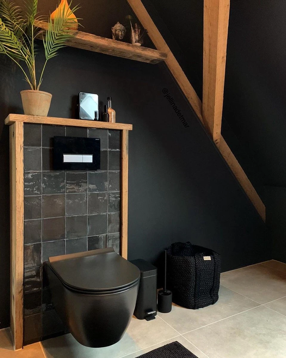 Rimless Hangtoilet - Zwart - Slimline Softclose - Quick Release Zitting - Afbeelding 3