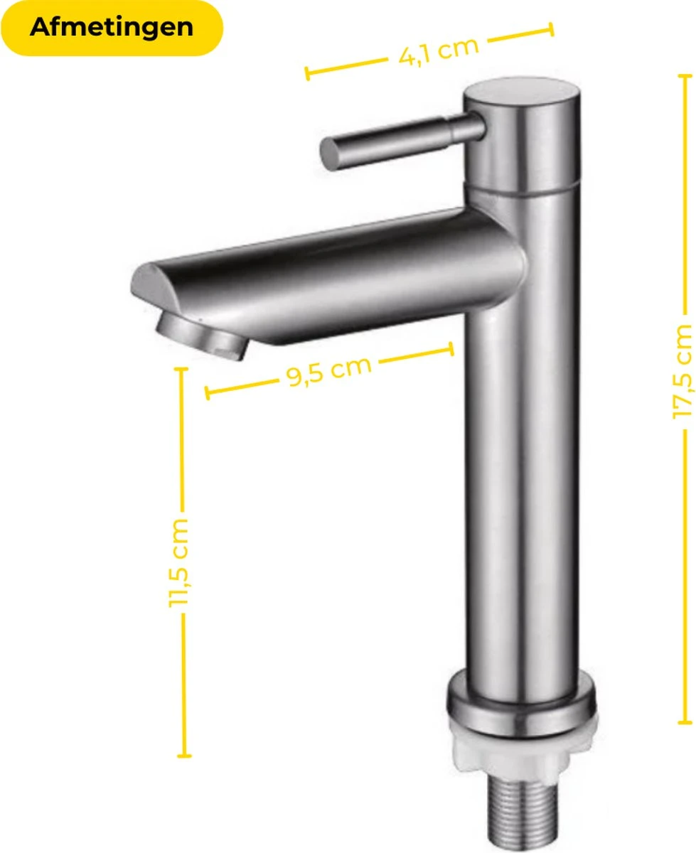 Stylumo Toiletkraan Chroom – Fonteinkraan RVS – Koudwaterkraan – WC Kraan – Alleen Koud Water - Afbeelding 5