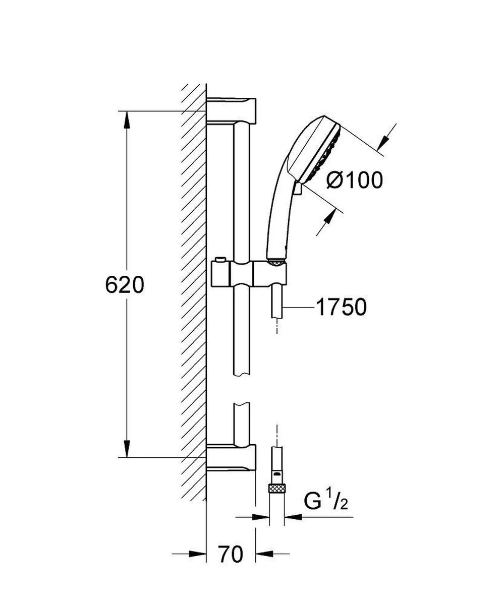 GROHE New Tempesta Cosmopolitan Doucheset 60cm - Handdouche ø 10 Cm - 4 Straalstanden - Afbeelding 2